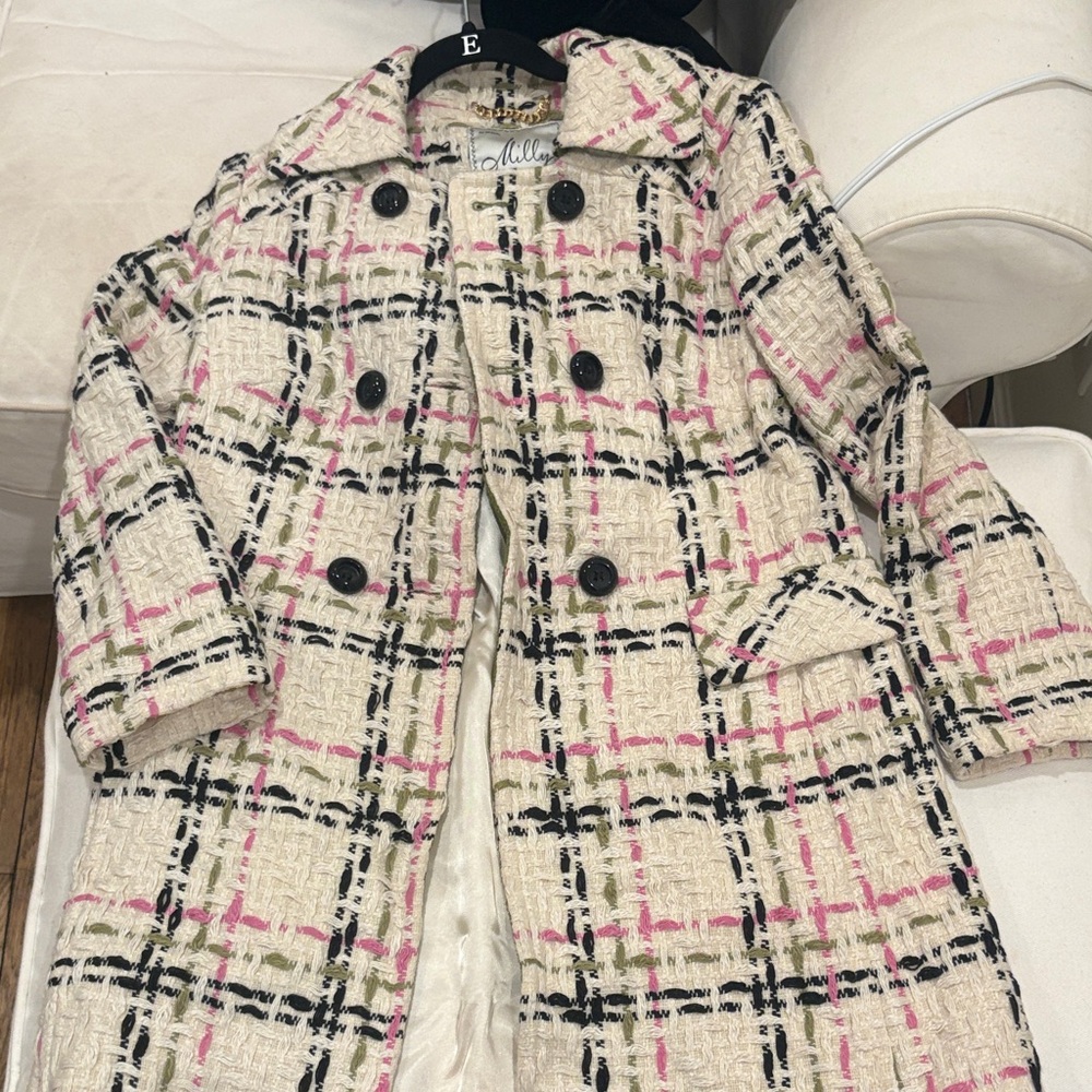 Milly Pink and Black Plaid Trench Coat